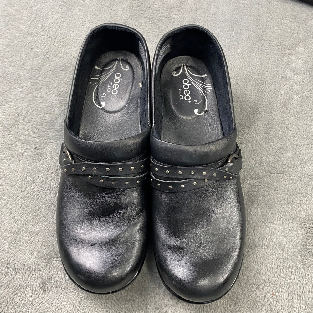 Abeo Clogs Women 10 Black Fauna 5117 Studded Leather Slip Resistant Career Work